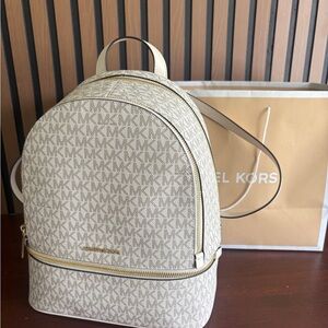 Michael Kors Beige Signature MK Backpack